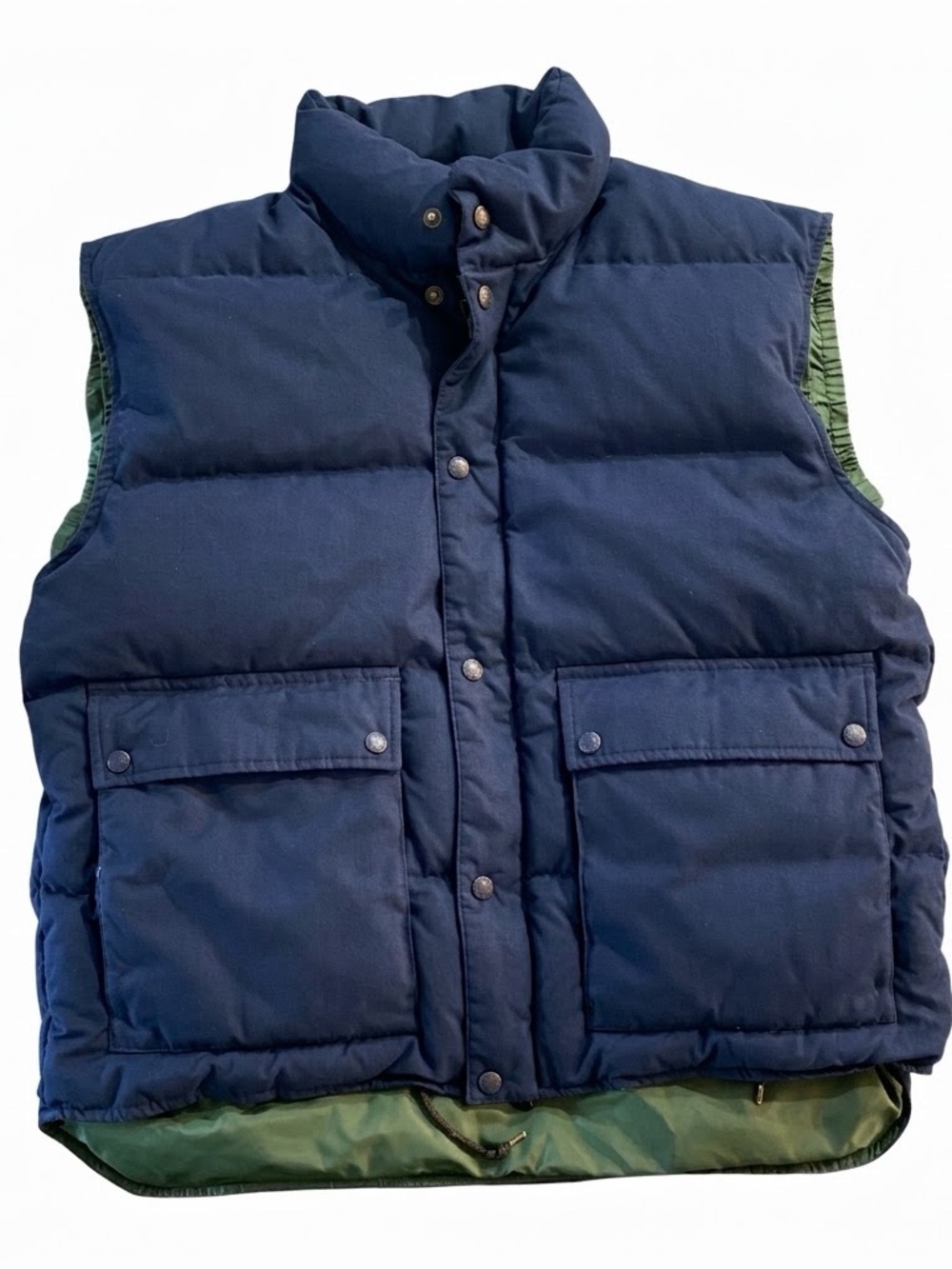 Vintage Eddie Bauer Goose Down Puffer Vest Navy Blue Forest Green Large